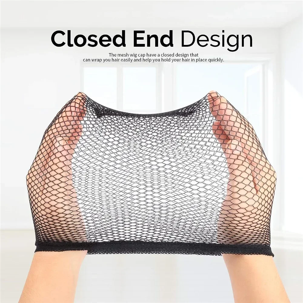 Black Mesh Net Wig Caps Liner Weaving Caps for Wigs Elastic Hair Net Close End Fishnet Wig Caps Average Size thumbnail 3