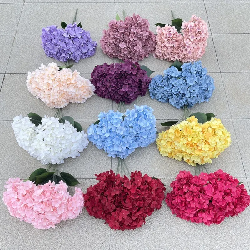 5 Heads Hydrangea Bouquet Silk Artificial Flowers for Party Wedding Living Room Decoration Accessories Home Decor Fake Flowers thumbnail 2