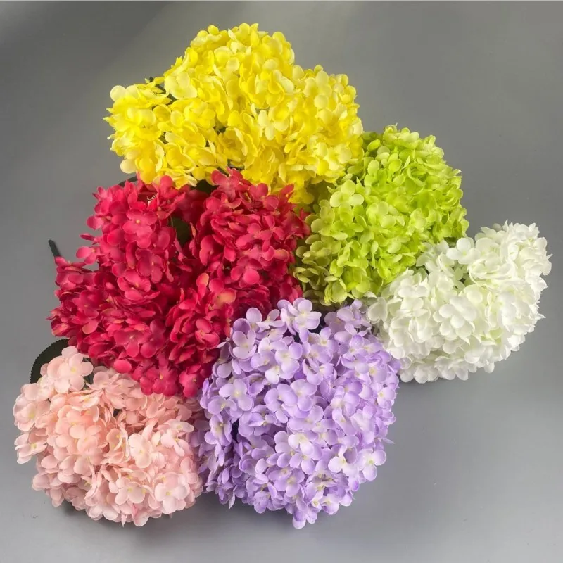 5 Heads Hydrangea Bouquet Silk Artificial Flowers for Party Wedding Living Room Decoration Accessories Home Decor Fake Flowers thumbnail 3