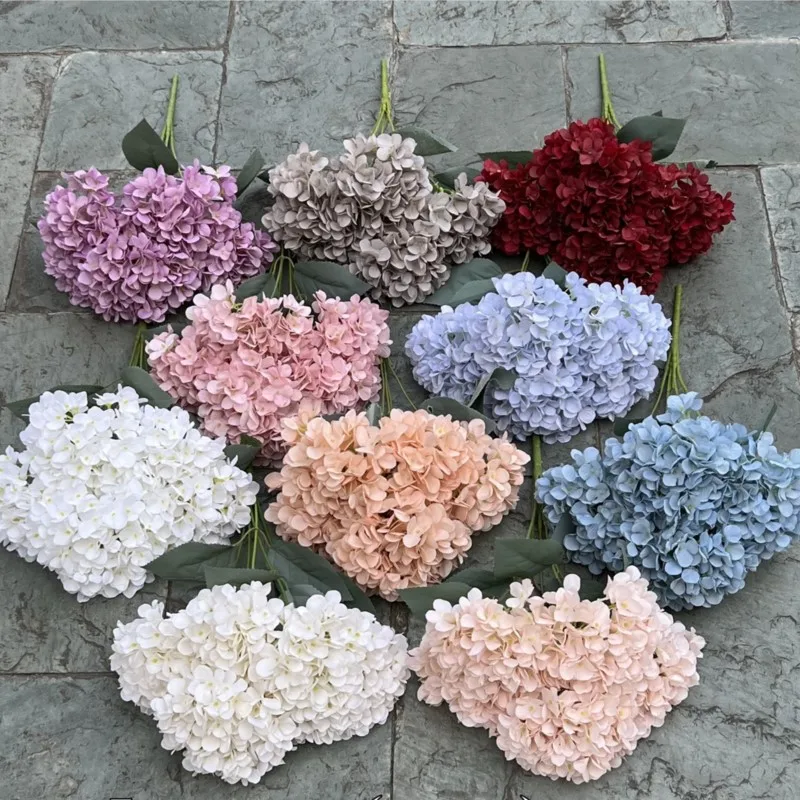 5 Heads Hydrangea Bouquet Silk Artificial Flowers for Party Wedding Living Room Decoration Accessories Home Decor Fake Flowers thumbnail 5