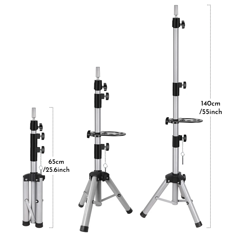 55Inch Mannequin Head Stand Adjustable Heavy Duty Wig Stand Tripod For Cosmetology Hairdressing Training Head Stand With Tray thumbnail 2