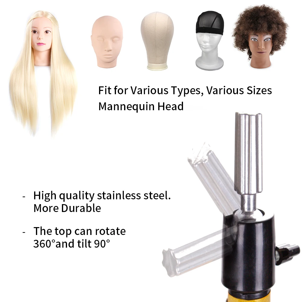 55Inch Mannequin Head Stand Adjustable Heavy Duty Wig Stand Tripod For Cosmetology Hairdressing Training Head Stand With Tray thumbnail 5