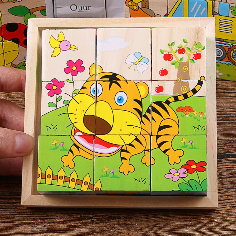 Baby Wooden Blocks Toys Children Six Side Cube Jigsaw Puzzles Game Animal Fruit Traffic Cognize Early Learning Educational Toys thumbnail 5