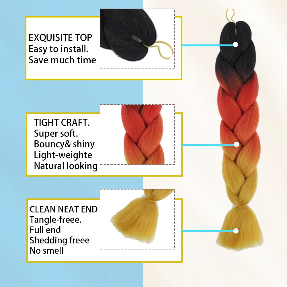 24 Inches DIY Jumbo Braiding Hair Synthetic Hair Extensions Afro Ombre Crochet Braid Hair Wholesale For Women thumbnail 6