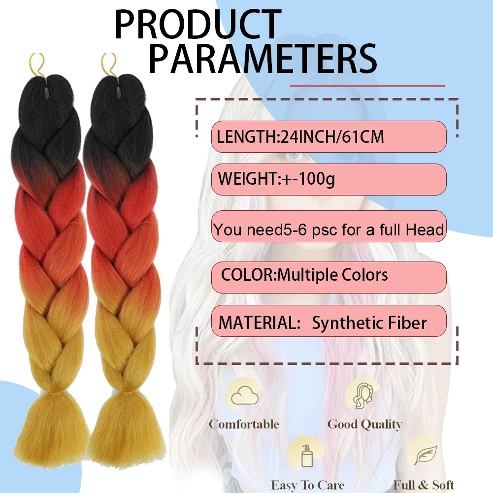 24 Inches DIY Jumbo Braiding Hair Synthetic Hair Extensions Afro Ombre Crochet Braid Hair Wholesale For Women thumbnail 4