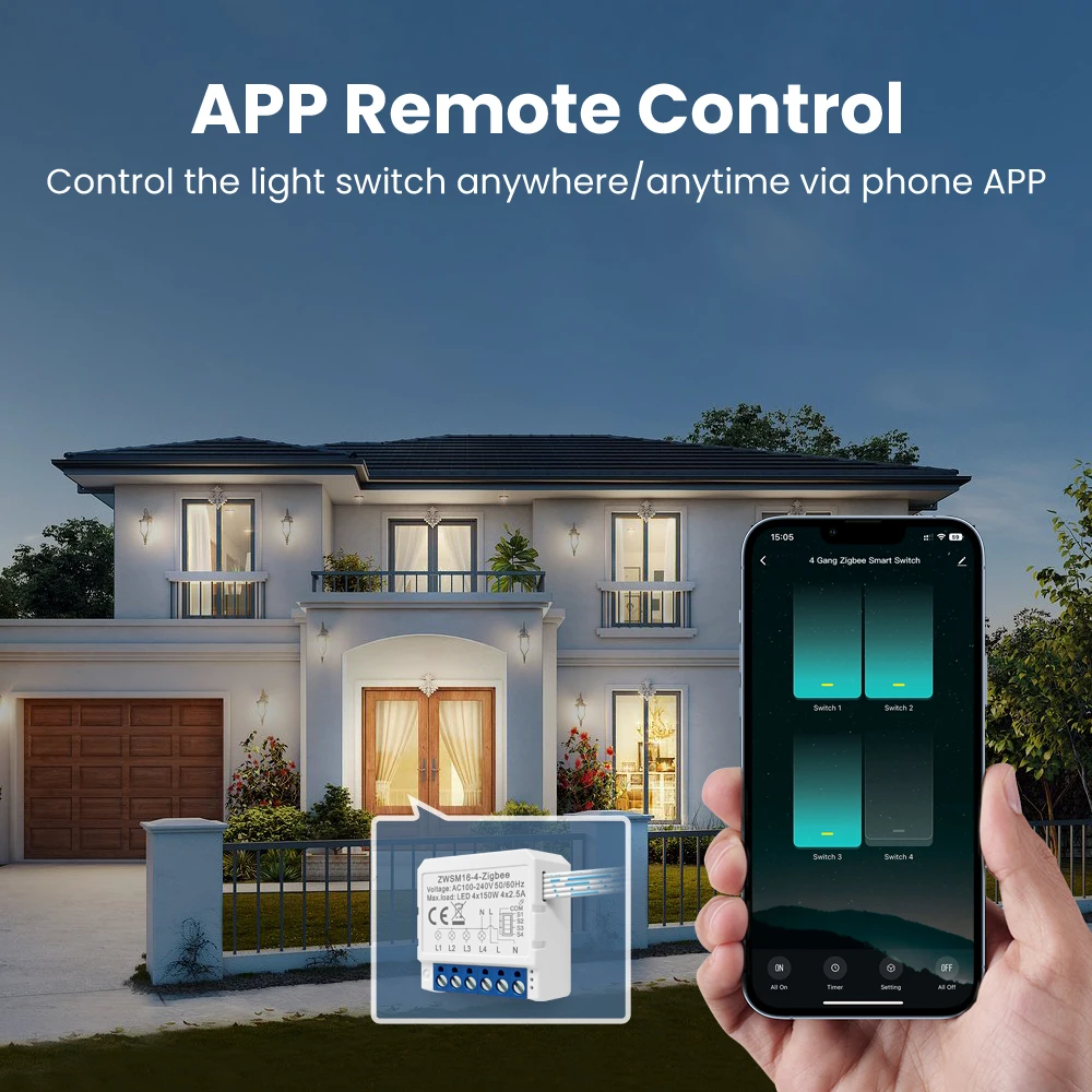AVATTO WiFi Zigbee Smart Light Switch Module，Neutral Wire/No Neutral Wire Control DIY Breaker Work For Tuya,Alexa,Google Home thumbnail 2