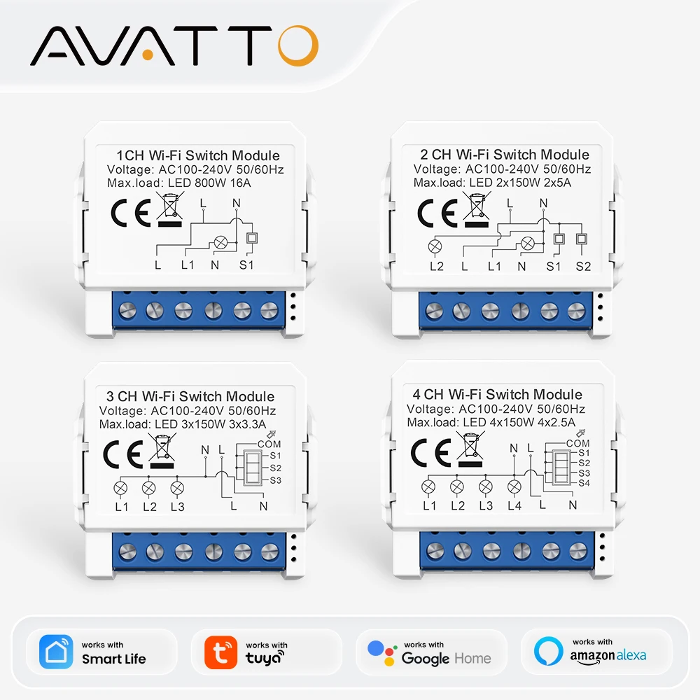 AVATTO WiFi Zigbee Smart Light Switch Module，Neutral Wire/No Neutral Wire Control DIY Breaker Work For Tuya,Alexa,Google Home