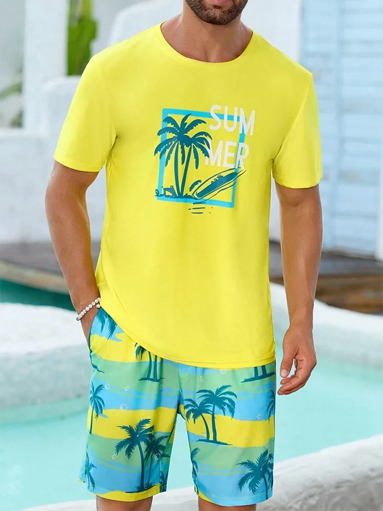Gradient Print Men's Short Sleeve Shorts Set Hawaiian Men's Fashion Set Summer Men's Casual T-shirt Outdoor Beach Men's Shorts thumbnail 2