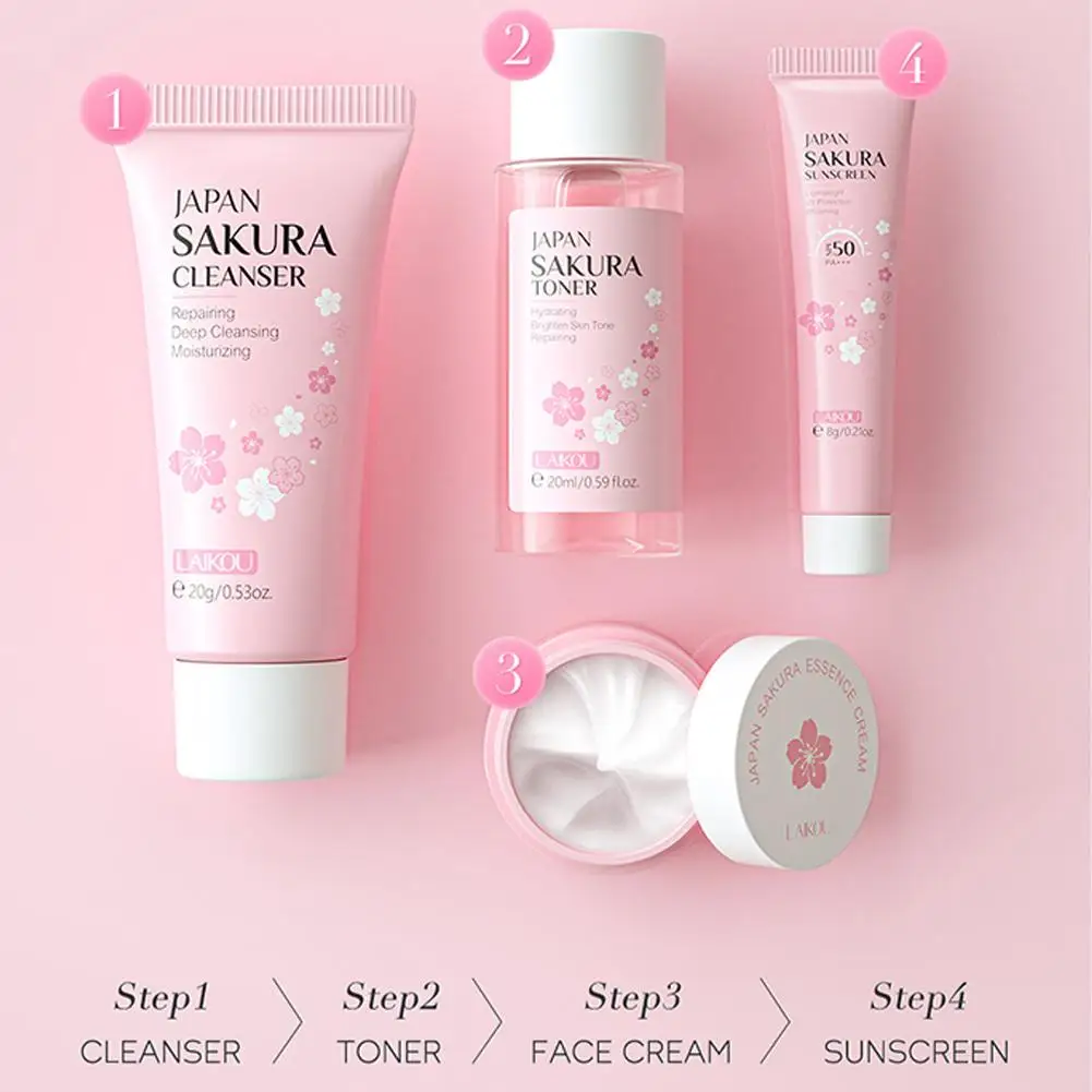 Sakura Skin Care Sets & Kits With Cleanser,Serum,Eye Cream,essence Cream Beauty Products For Women Gift Sets Routine Travel Kit thumbnail 5