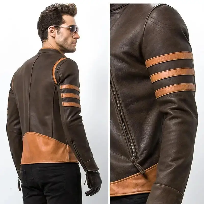 High-end Brand Men's Zipper Leather Jacket Wolverine Slim Fit Short Coat Retro Locomotive Logan Bomber PU Leather Jacket 5XL-M thumbnail 4