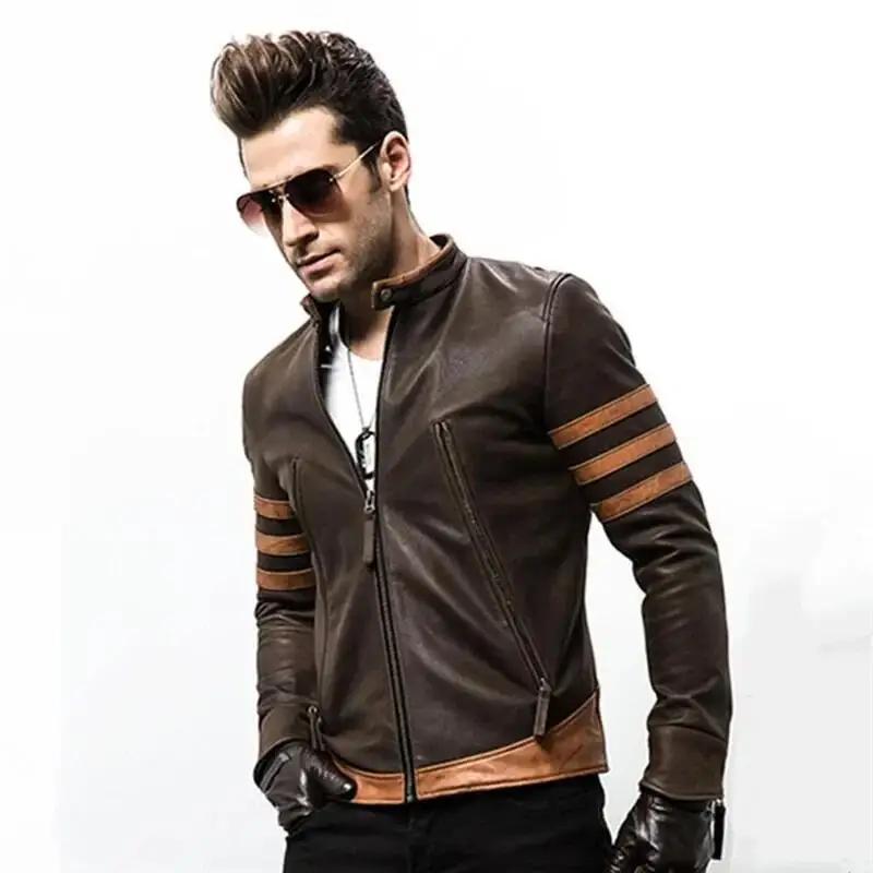 High-end Brand Men's Zipper Leather Jacket Wolverine Slim Fit Short Coat Retro Locomotive Logan Bomber PU Leather Jacket 5XL-M thumbnail 3