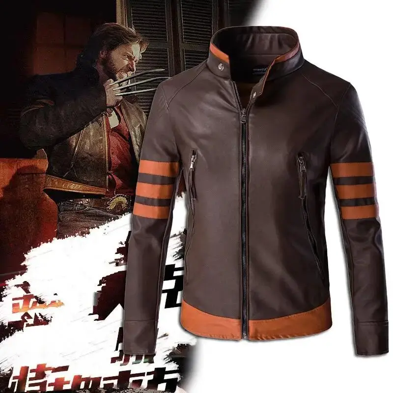 High-end Brand Men's Zipper Leather Jacket Wolverine Slim Fit Short Coat Retro Locomotive Logan Bomber PU Leather Jacket 5XL-M thumbnail 5