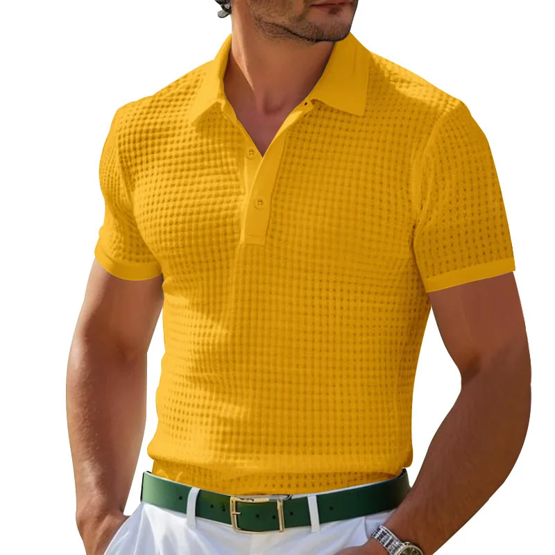 2024 Summer Amazon POLO Shirt Button Waffle Men's T-Shirt Sports Polo Shirt thumbnail 3