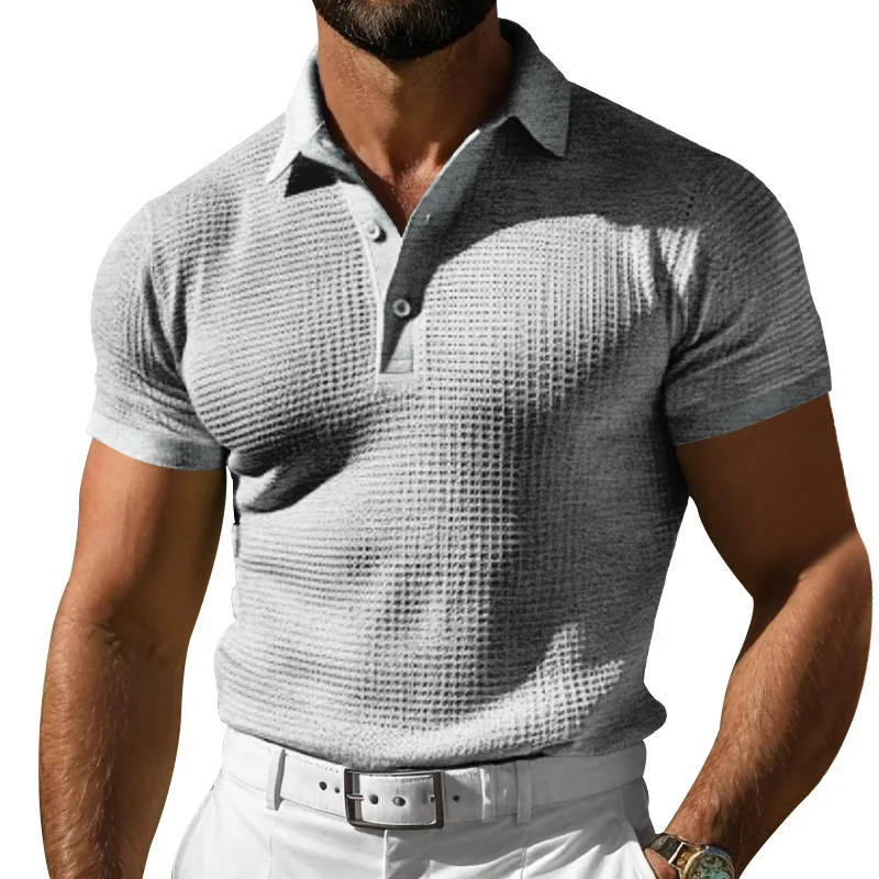 2024 Summer Amazon POLO Shirt Button Waffle Men's T-Shirt Sports Polo Shirt thumbnail 6