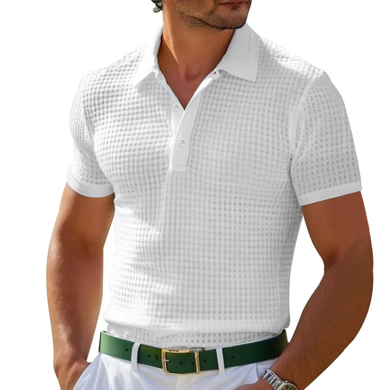 2024 Summer Amazon POLO Shirt Button Waffle Men's T-Shirt Sports Polo Shirt thumbnail 2