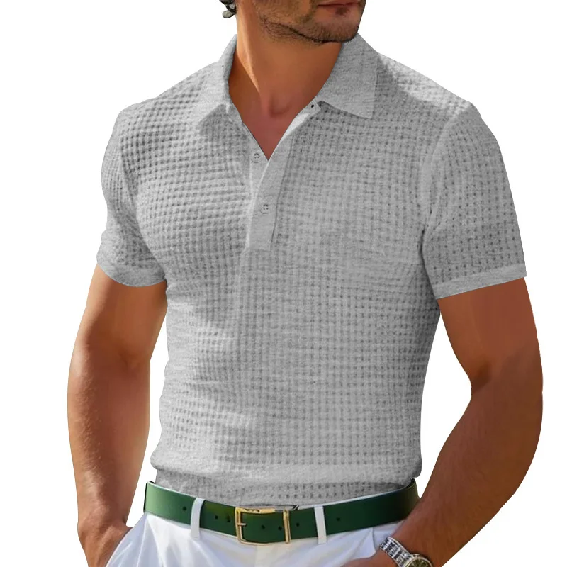 2024 Summer Amazon POLO Shirt Button Waffle Men's T-Shirt Sports Polo Shirt thumbnail 4