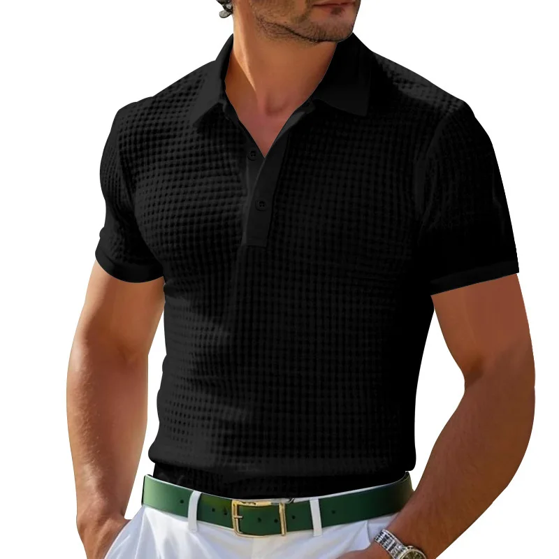 2024 Summer Amazon POLO Shirt Button Waffle Men's T-Shirt Sports Polo Shirt thumbnail 5