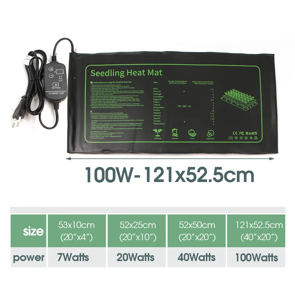 7-100W Garden 16℃ to 45℃ Adjustable Thermostat Seedling Heated Mat for Winter Plants Nursery Heating Pad Seed Germination Grow thumbnail 2