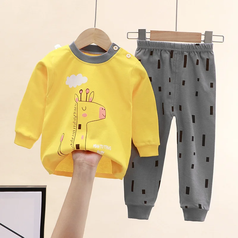 Autumn Kids Cartoon Pajama Sets Spring Girls Boys Print Sleepwear Suits Baby Long Sleeve T-Shirt+Pants 2Pcs Outfits Clothes 0-8Y thumbnail 2