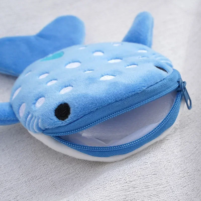 Plush Grey Small Whales Coin Purse Cute Zipper Women's Coin Wallet Shark Shape Girls Earphone Money Storage Bag Key Bag Purse thumbnail 4