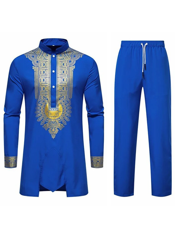 Muslim Robe Black White Yellow Navy Blue Long-Sleeved Trousers The Traditional Dress of Arab Men 3D Pattern Printing thumbnail 4