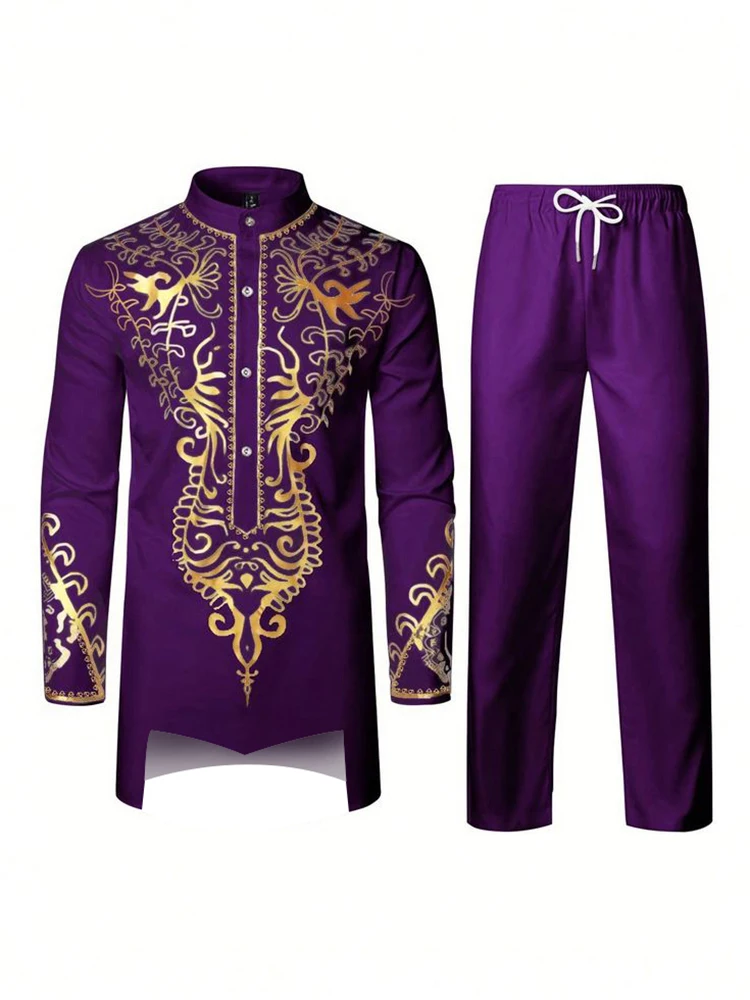 Muslim Robe Black White Yellow Navy Blue Long-Sleeved Trousers The Traditional Dress of Arab Men 3D Pattern Printing thumbnail 5