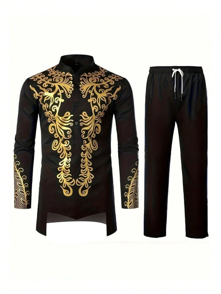 Muslim Robe Black White Yellow Navy Blue Long-Sleeved Trousers The Traditional Dress of Arab Men 3D Pattern Printing thumbnail 3