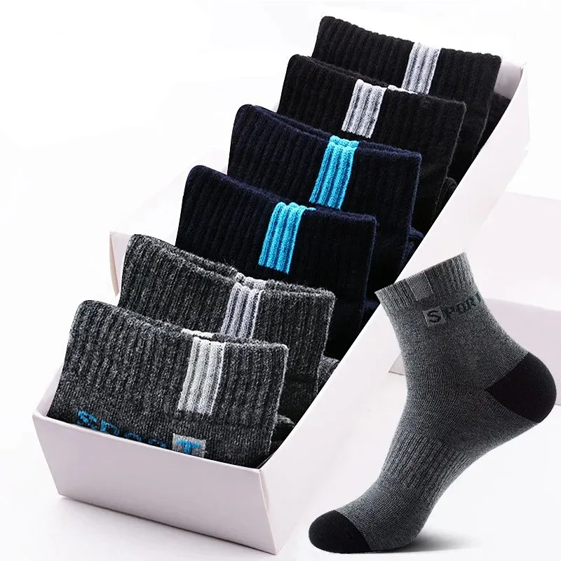 10/5/3pairs Breathable Con Sports Stockings Men Bamboo Fiber Autumn and Winter Men Socks Sweat Absorption Deodorant Business Sox thumbnail 2