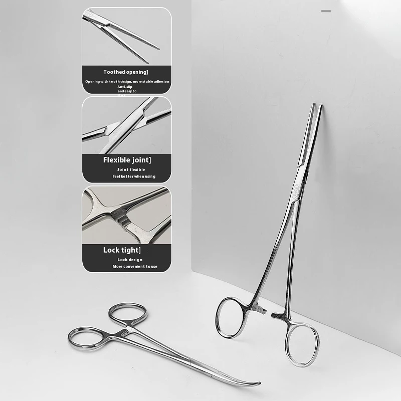 JUSTLANG Medical Hemostatic Forceps Stainless Steel High Hardness Straight Head Elbow Surgical Suture Forceps 125mm/160mm thumbnail 2