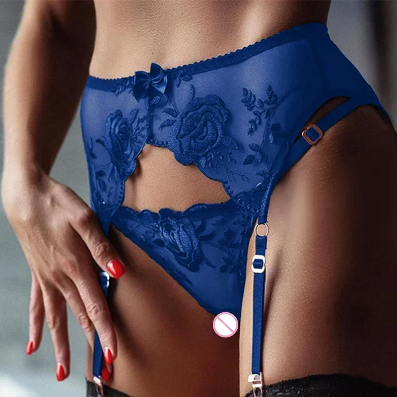 Plus Size Mesh Transparent Garters With strings Women Sexy Underwear Embroidery Floral Garter Suspender Belt For Stockings thumbnail 3
