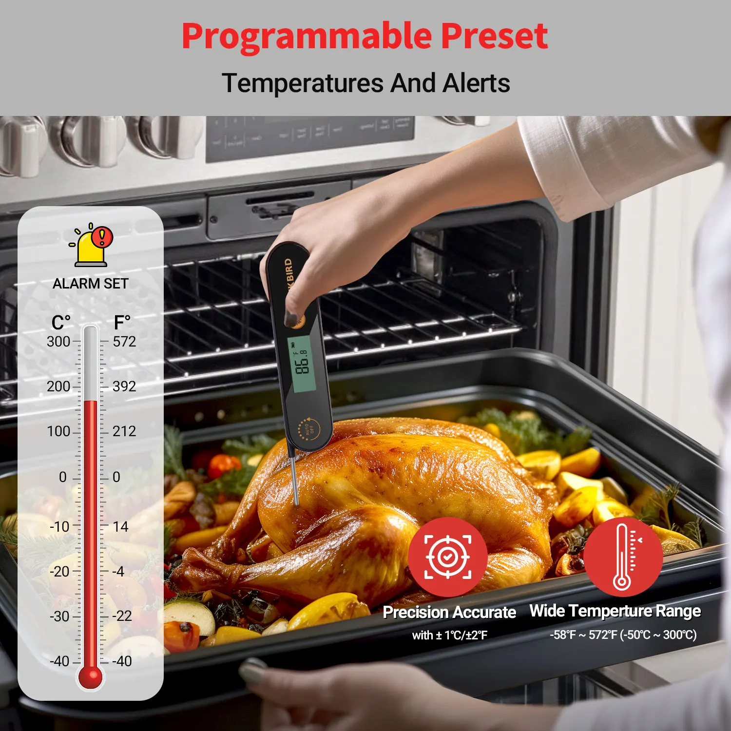 INKBIRD IHT-1X Meat Thermometer with Foldable Probes IPX5 Waterproof Rechargeable Digital Food Thermometer for BBQ,Deep Fry thumbnail 6