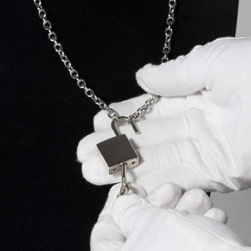 Stainless Steel Lock Key Pendant Necklace Long Chain Punk Multilayer Statement Choker Necklaces for Women Men Boy Girls thumbnail 2