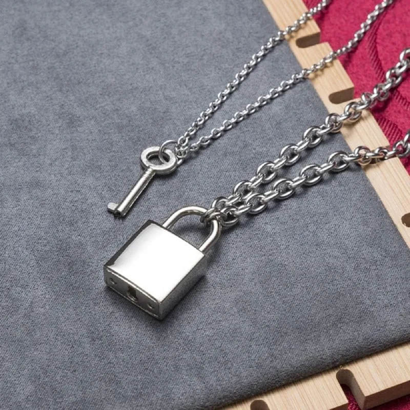 Stainless Steel Lock Key Pendant Necklace Long Chain Punk Multilayer Statement Choker Necklaces for Women Men Boy Girls thumbnail 4