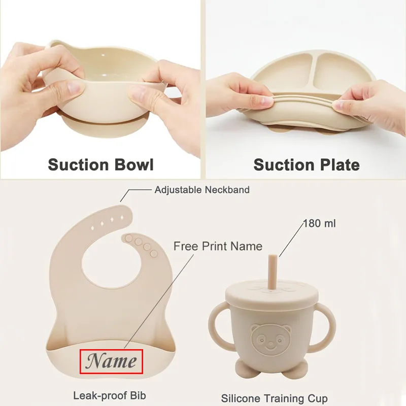 Personalized Name Baby Feeding Set Kids Silicone Plate Bowl Straw Cup Customized Children's Tableware Baby Supplies Newborn Gift thumbnail 5