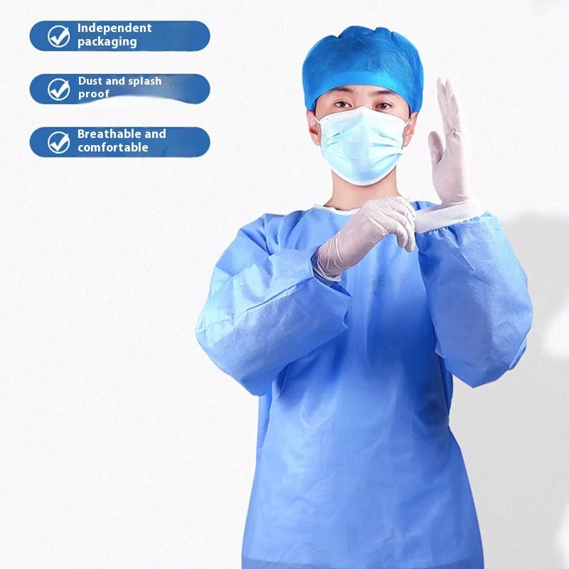 JUSTLANG Medical Lsolation Suit Disposable Gown Coat style Nonwovens SMS Surgical Gown Dustproof And Breathable thumbnail 2