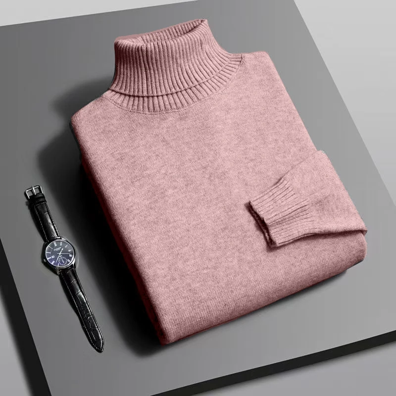 Autumn Mens High Quality Knitted Turtleneck Sweater Slim Fit Long Sleeve Anti-pilling Pullover Solid Color Trend Men Streetwea thumbnail 4