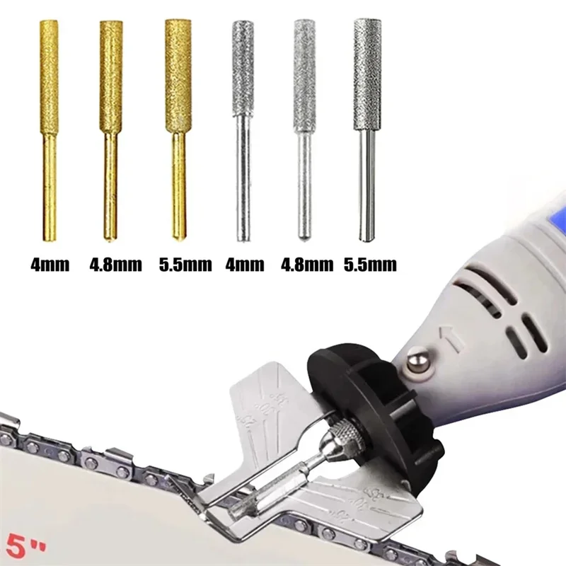 6Pcs Diamond Coated Cylindrical Burr High Hardness Electric Chainsaw File 4/4.8/5.5mm Chainsaw Sharpener Stone Grinding Tools thumbnail 3