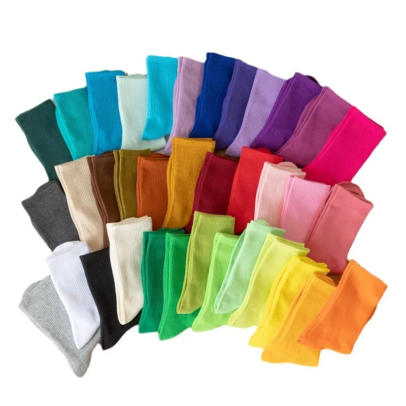 Unisex Casual Cotton Socks Round Neck Mid Tube Fashionable Solid Color Breathable Socks Autumn Women Girls Stockings Hosiery thumbnail 5