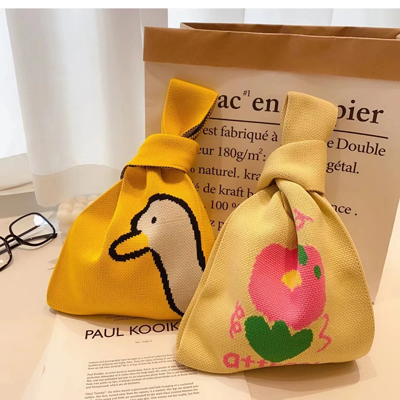 Fashion Handmade Knit Handbags Women Mini Knot Wrist Bag Korean Casual Tote Bag Reusable Shopping Bags thumbnail 5