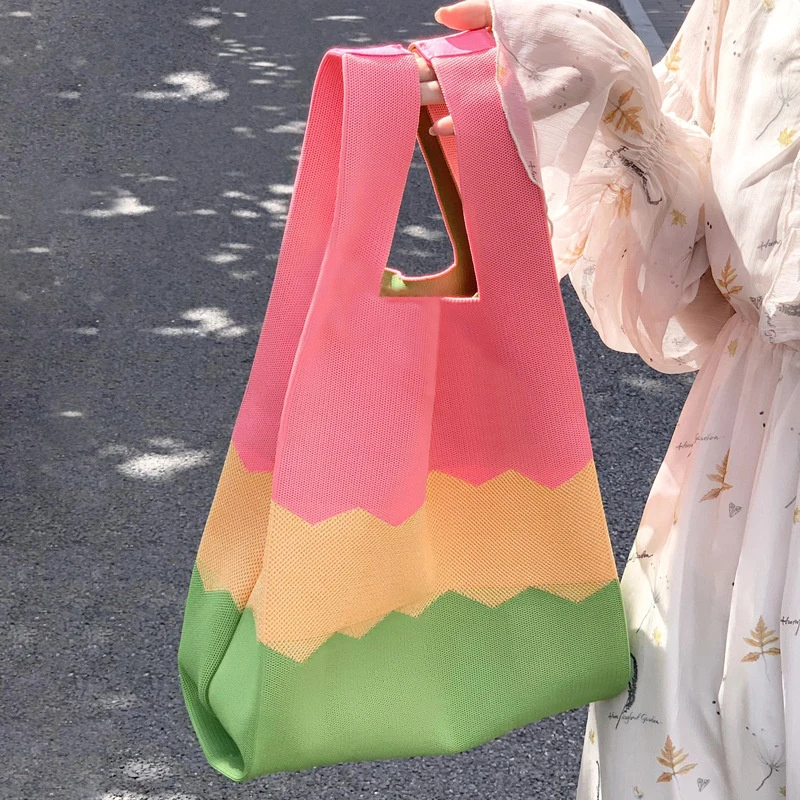 Fashion Handmade Knit Handbags Women Mini Knot Wrist Bag Korean Casual Tote Bag Reusable Shopping Bags thumbnail 3