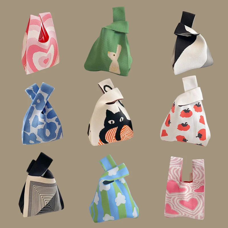 Fashion Handmade Knit Handbags Women Mini Knot Wrist Bag Korean Casual Tote Bag Reusable Shopping Bags thumbnail 2