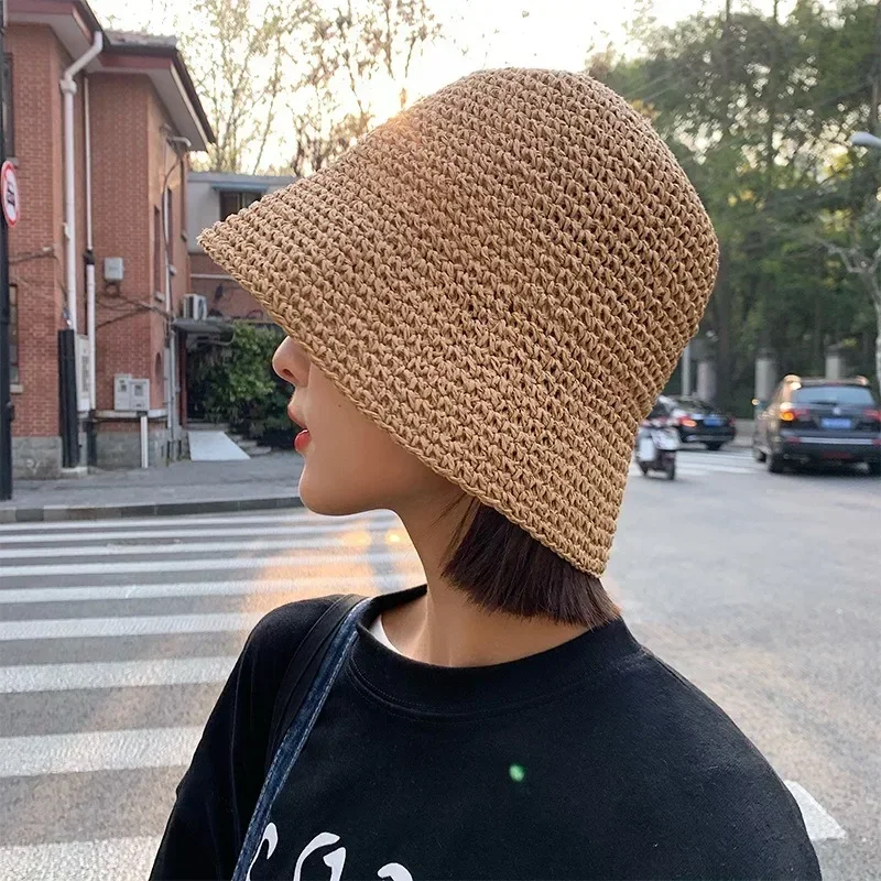 Beach Korean Straw Hat Summer Women Visor Bucket Hat Fisherman Hat Hand Weaving Panama Girl Fishing Chapeau Sun Hats for Women thumbnail 2