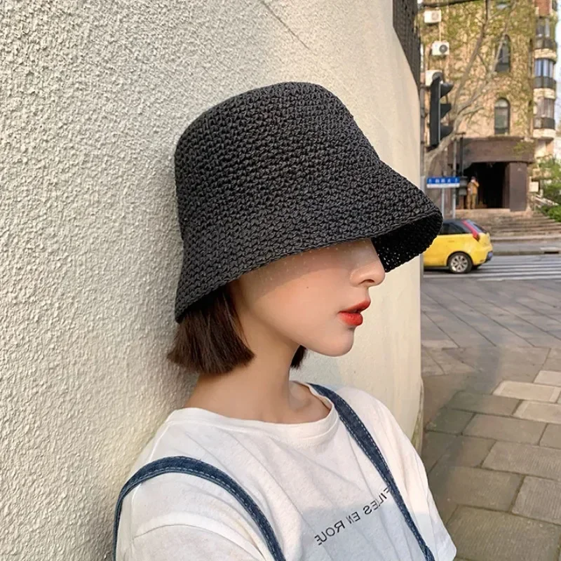 Beach Korean Straw Hat Summer Women Visor Bucket Hat Fisherman Hat Hand Weaving Panama Girl Fishing Chapeau Sun Hats for Women thumbnail 5