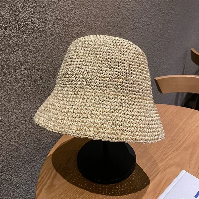 Beach Korean Straw Hat Summer Women Visor Bucket Hat Fisherman Hat Hand Weaving Panama Girl Fishing Chapeau Sun Hats for Women thumbnail 6