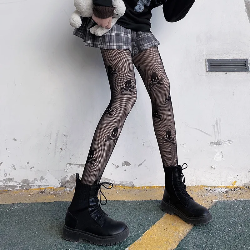 New Goth Lolita Cosplay JK Girls Tights Women Sexy Retro Gothic Kawaii Cross Print Club Stockings Nylon Socks Fishnet Pantyhose thumbnail 6