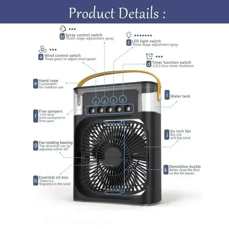3 In 1 New Fan AIr Conditioner Household Small Air Cooler LED Night Light Portable Humidifier Air Adjustment Fan Office Home Fan thumbnail 5