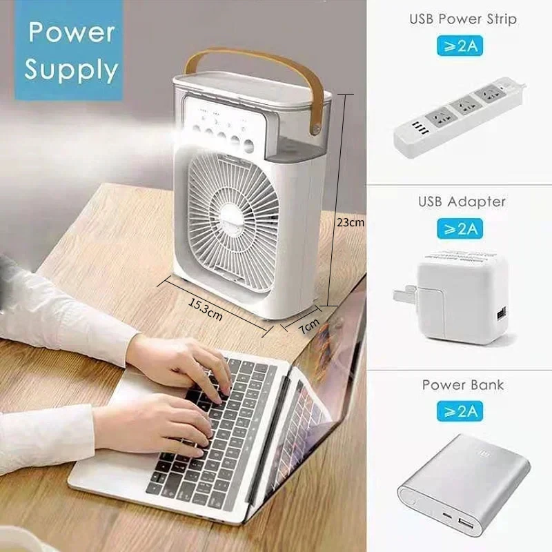 3 In 1 New Fan AIr Conditioner Household Small Air Cooler LED Night Light Portable Humidifier Air Adjustment Fan Office Home Fan thumbnail 3