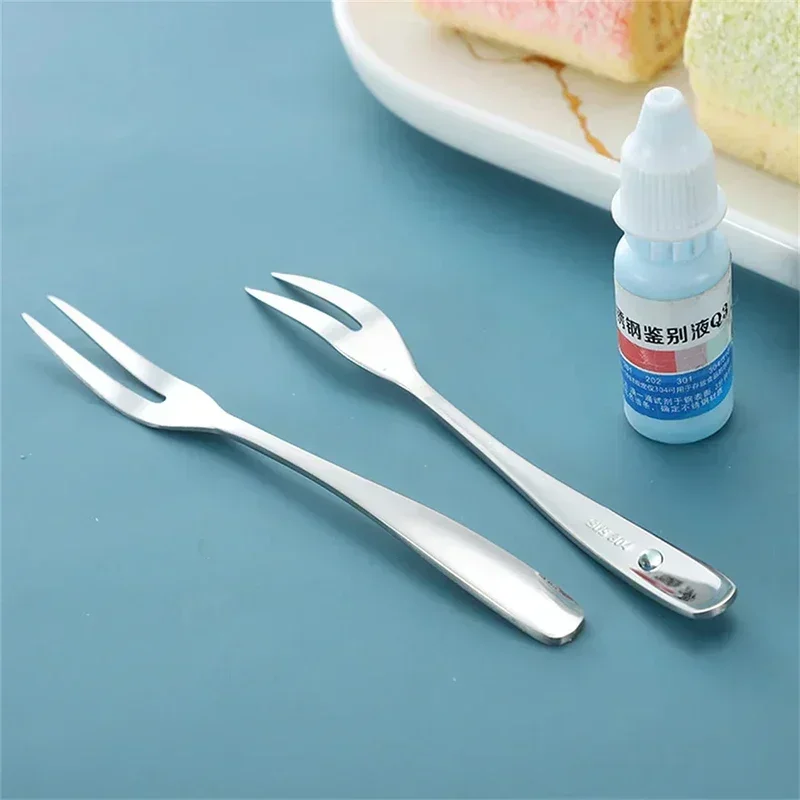 13cm Fruit Fork Stainless Steel Two-tine Snack Cake Dessert Forks Home Tableware Cafeteria Flatware Fruit Fork Kitchen Accessory thumbnail 6