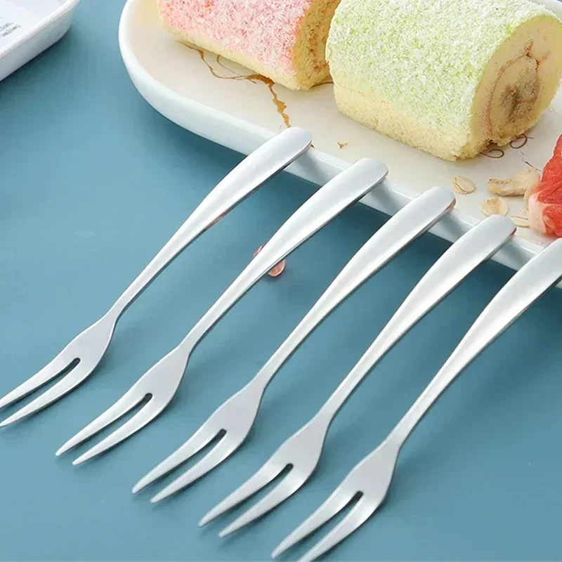 13cm Fruit Fork Stainless Steel Two-tine Snack Cake Dessert Forks Home Tableware Cafeteria Flatware Fruit Fork Kitchen Accessory thumbnail 3