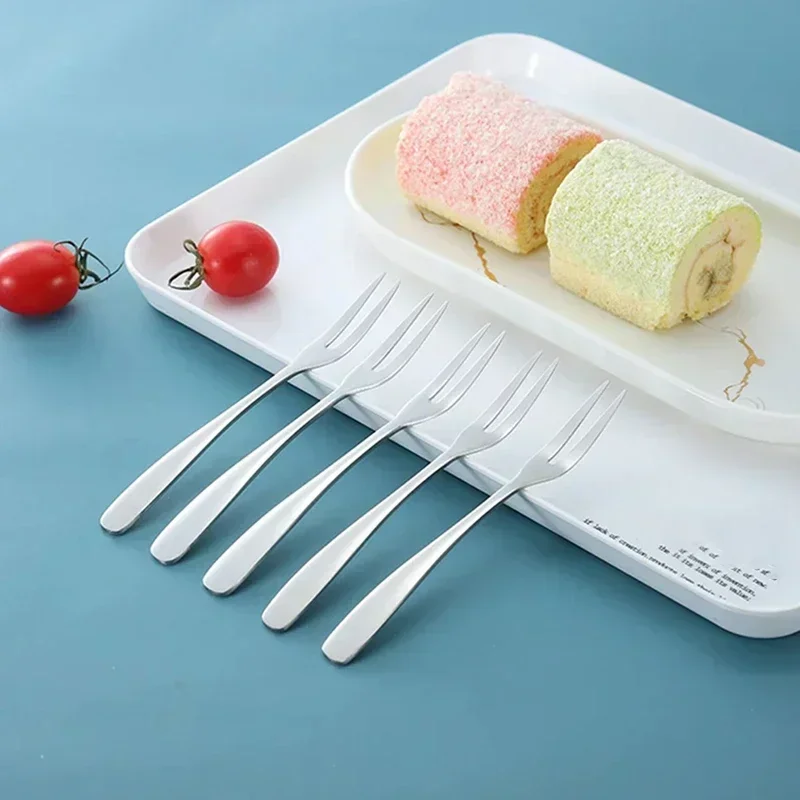 13cm Fruit Fork Stainless Steel Two-tine Snack Cake Dessert Forks Home Tableware Cafeteria Flatware Fruit Fork Kitchen Accessory thumbnail 4